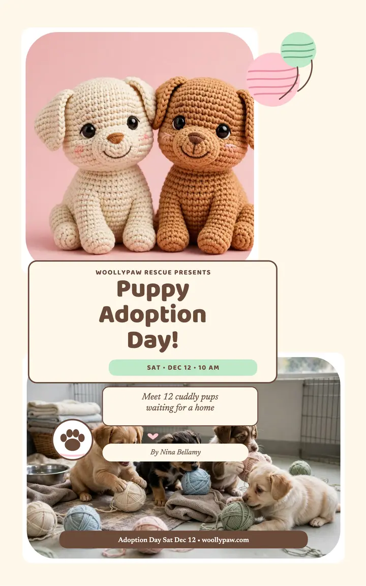 Woollypaw crochet puppy adoption ebook template