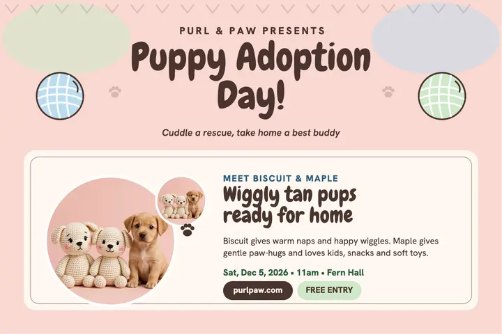 Purl and Paw puppy adoption postcard template