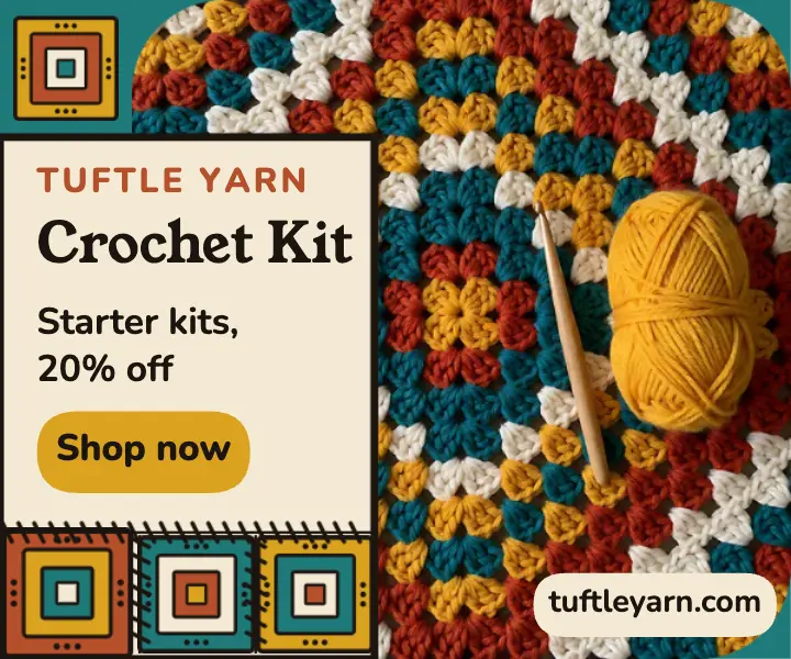 Crochet starter kit sale ad, granny square template
