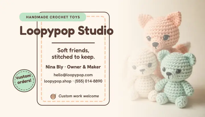 Loopypop Studio crochet toys card template