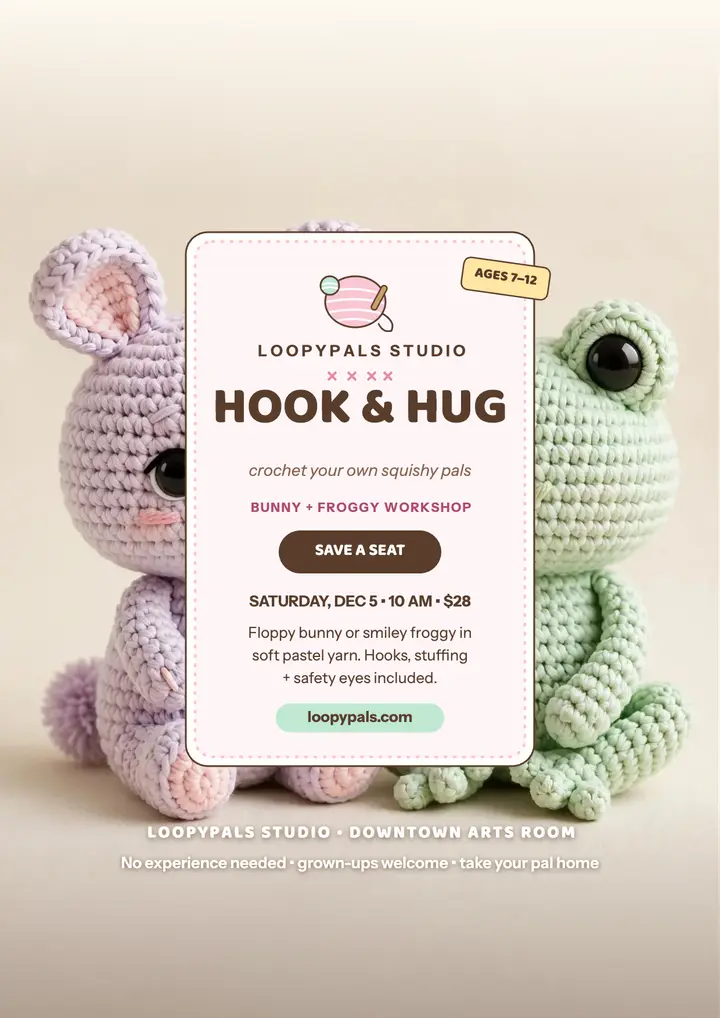 Loopypals crochet toy workshop flyer template