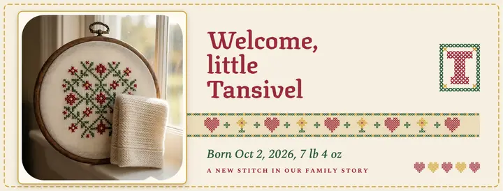 Cross-stitch baby announcement Facebook cover template