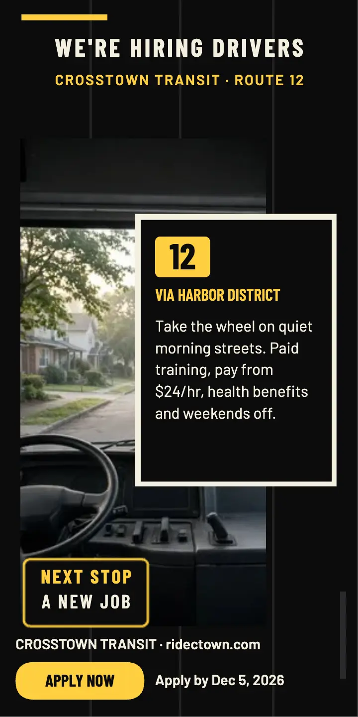 Crosstown bus driver hiring blind ad template