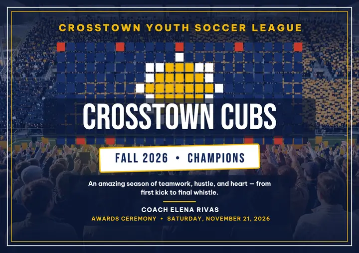 Crosstown Cubs soccer champions certificate template