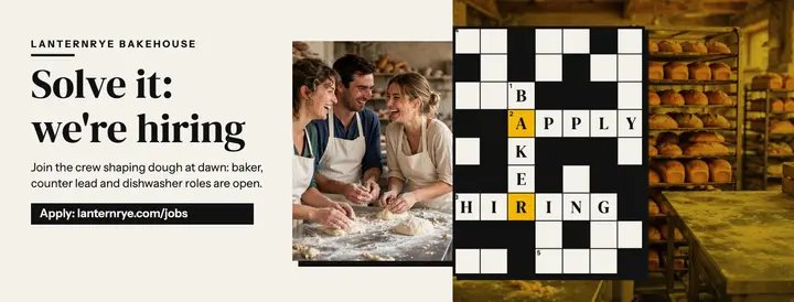 Lanternrye Bakehouse we're hiring crossword cover template