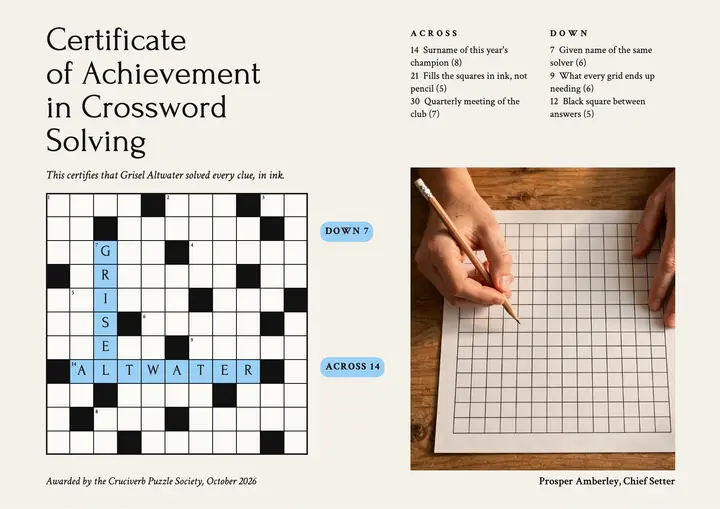 Crossword club champion certificate, crossword grid: crossword champion certificate template