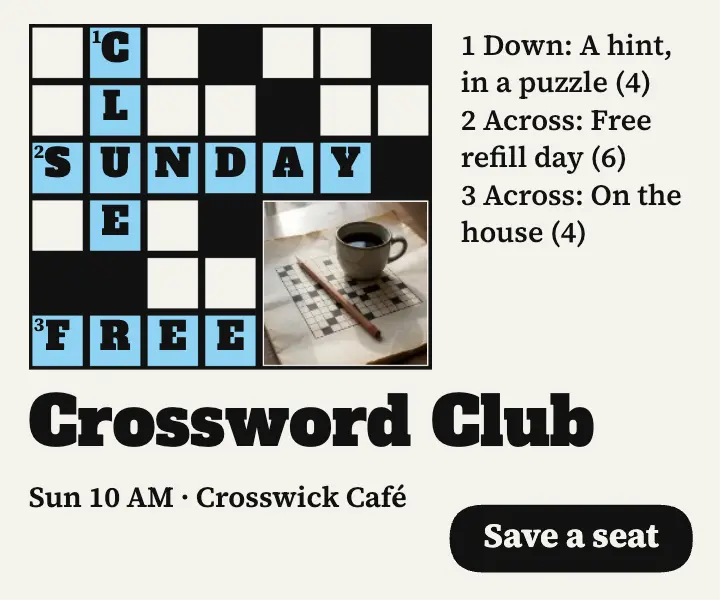Crosswick Café Sunday crossword club display ad template