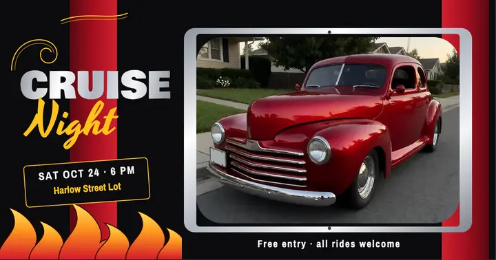 Harlow Street hot rod cruise night post: hot rod cruise night post template
