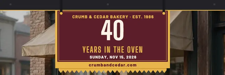 Crumb and Cedar forty years bakery header template