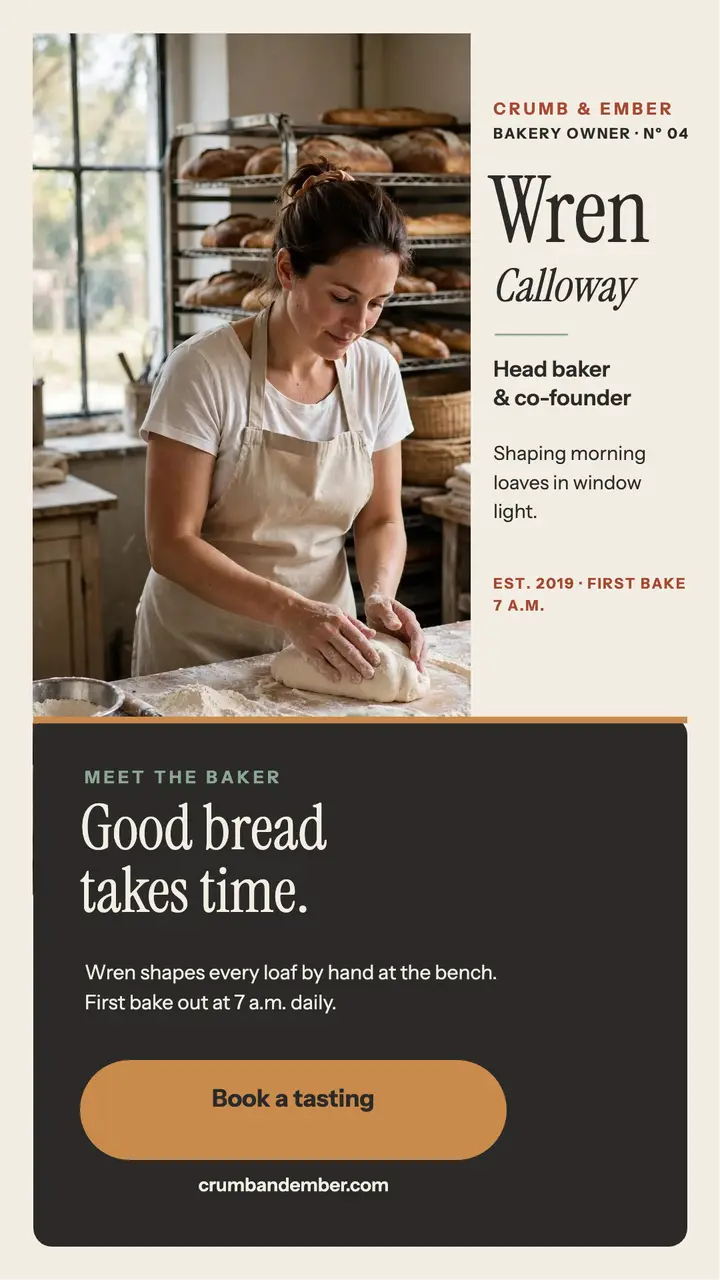 Crumb and Ember baker portrait story template