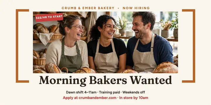 Crumb and Ember morning bakers hiring post template