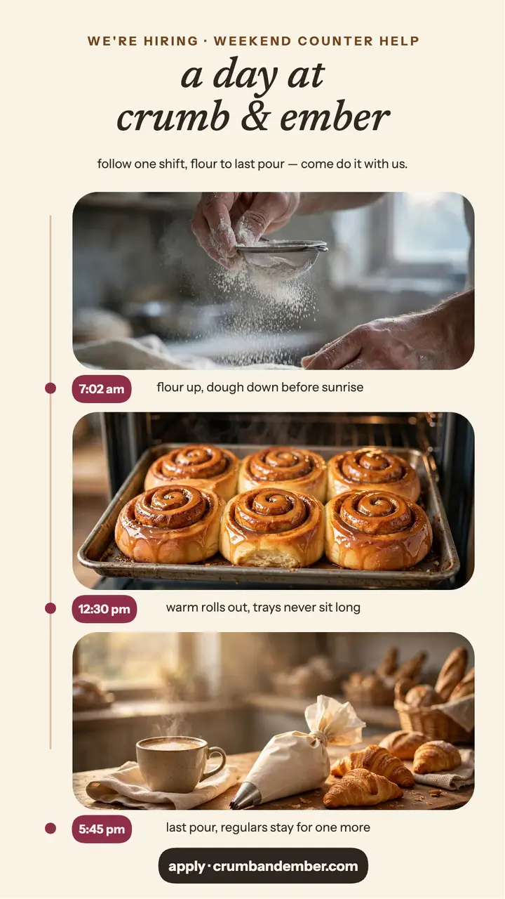 Crumb and Ember bakery day hiring story template