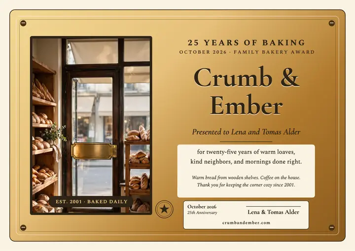 Crumb and Ember 25 year brass award template