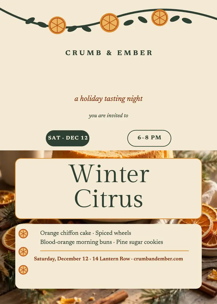 Crumb and Ember citrus tasting invite template