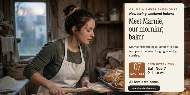 Crumb and Ember morning baker hiring post: bakery hiring post template