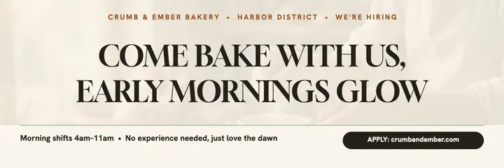 Crumb and Ember morning bakers hiring header template
