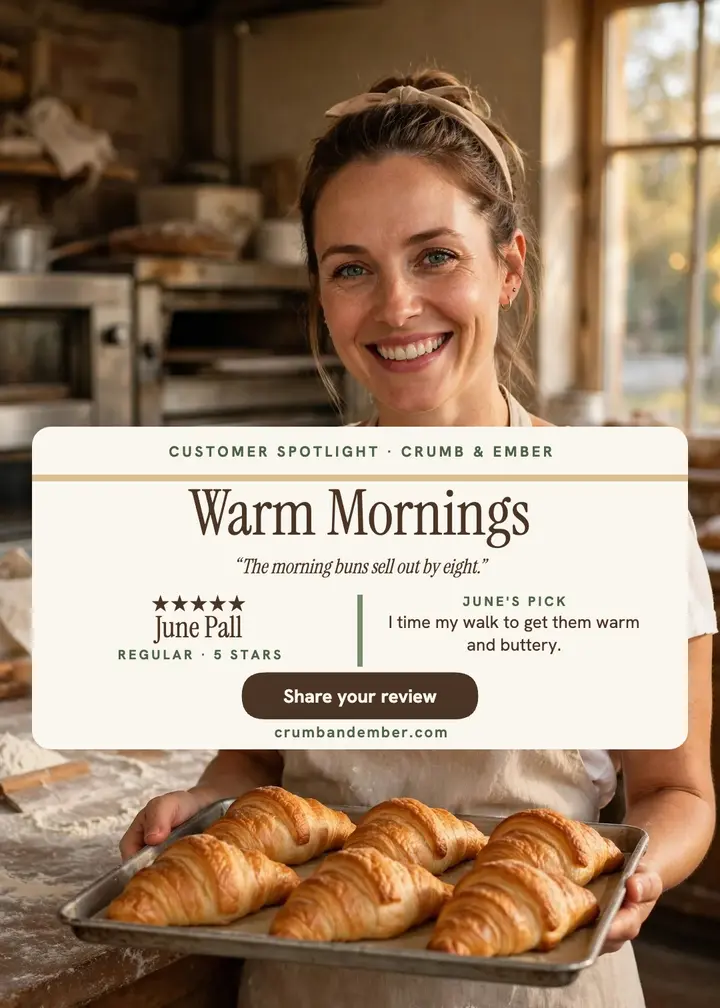 Crumb and Ember bakery spotlight invitation template