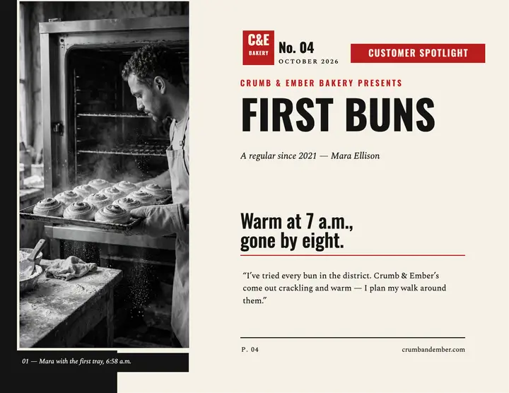 Crumb and Ember bakery review essay flyer template