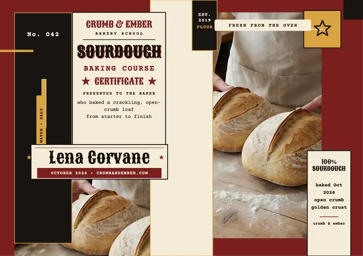 Crumb and Ember sourdough certificate template