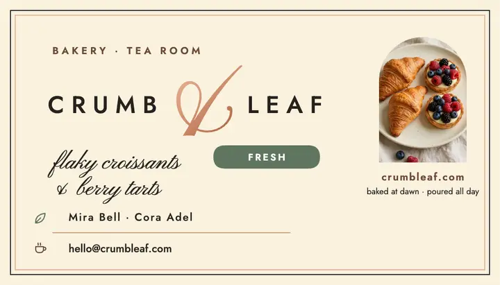 Crumb and Leaf bakery tea card template