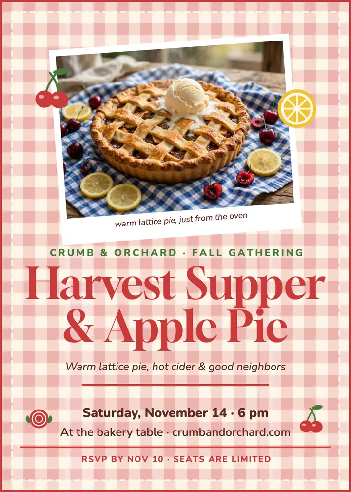 Crumb and Orchard harvest supper invite template