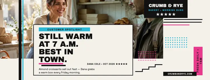 Crumb and Rye bakery review cover: bakery customer review template