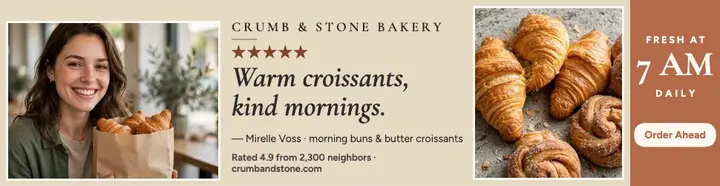 Crumb and Stone bakery review billboard template