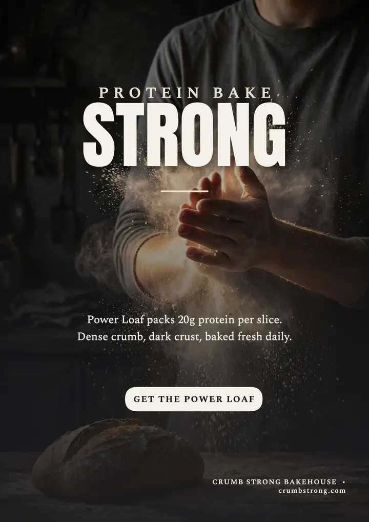 Crumb Strong protein loaf flyer template