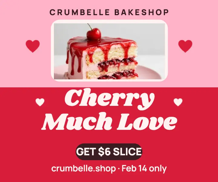 Crumbelle cherry Valentine cake ad template