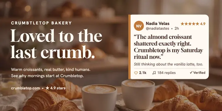 Crumbletop bakery review screenshot post: bakery review post template