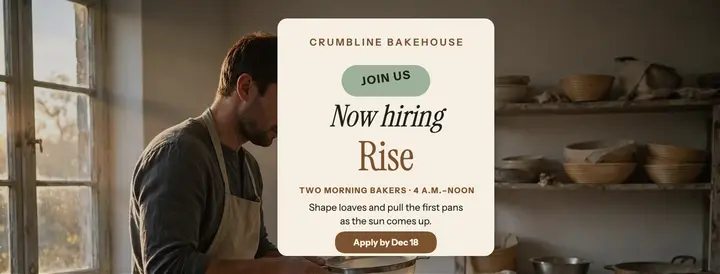 Crumbline Bakehouse morning baker hiring cover template