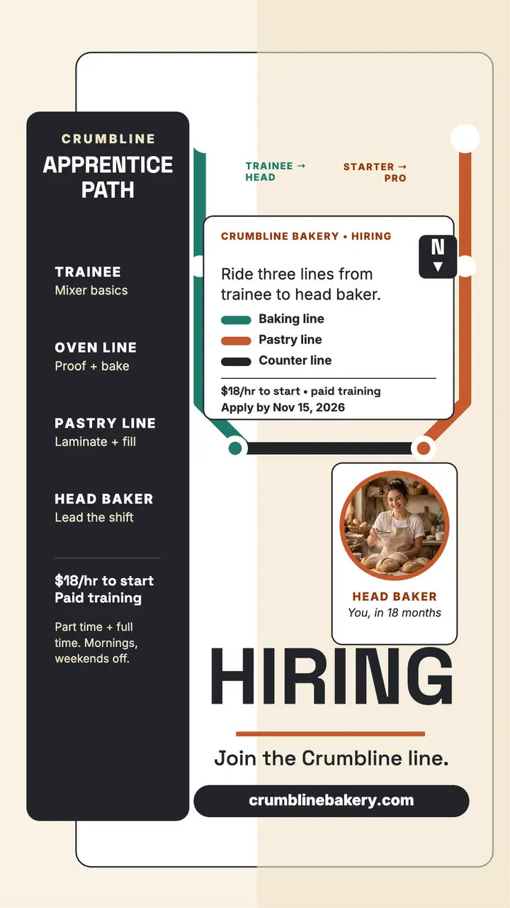 Crumbline Bakery apprentice metro map story template