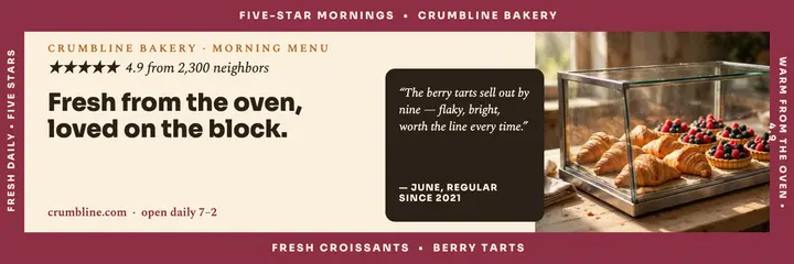 Crumbline Bakery five-star reviews header template