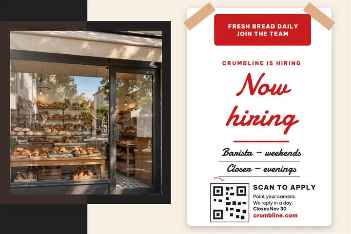Crumbline bakery window hiring card template