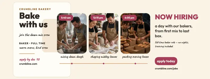 Crumbline Bakery day hiring cover template