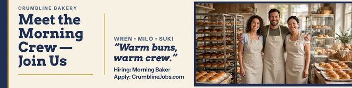 Crumbline Bakery morning crew hiring banner template