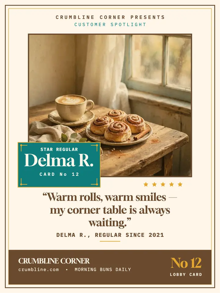 Crumbline regular spotlight lobby card: customer spotlight card template