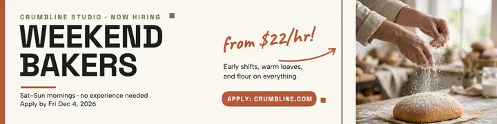 Crumbline Studio weekend baker hiring banner template