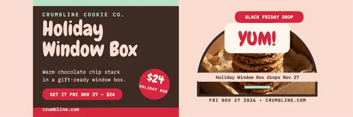 Crumbline holiday window box drop header: cookie box drop header template