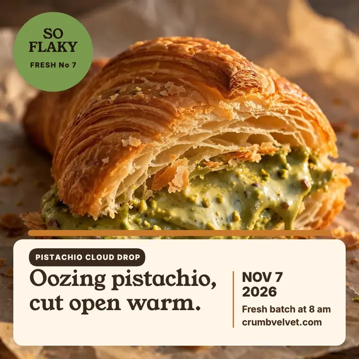 Crumbvelvet pistachio croissant drop post: pistachio croissant drop template
