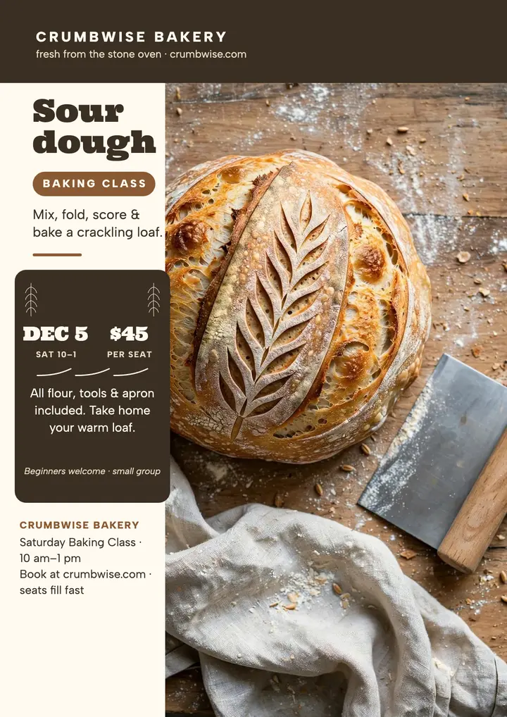 Crumbwise sourdough class flyer template