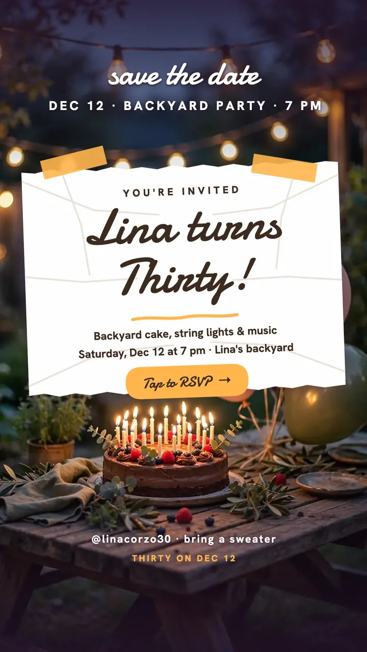 Lina thirty birthday crumpled note story template