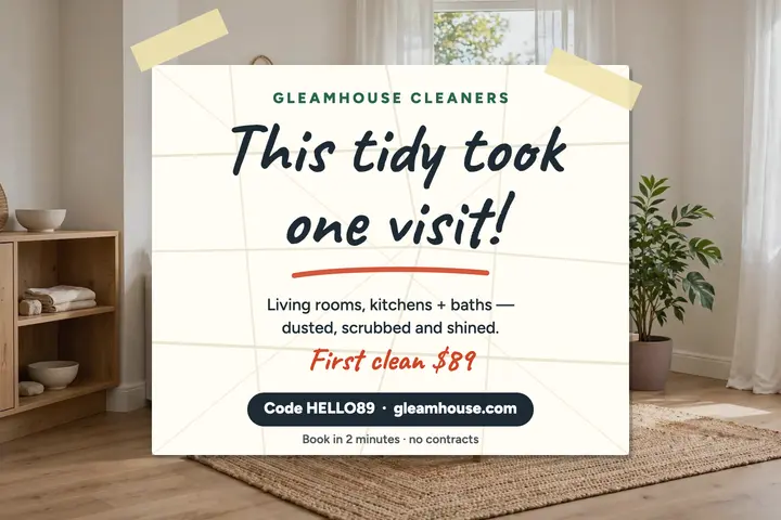 Gleamhouse cleaning note postcard template