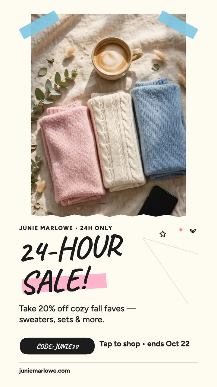 Junie Marlowe 24-hour sale note story template