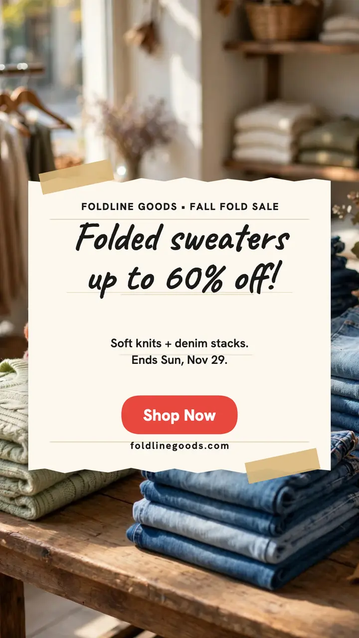 Foldline Goods fall clearance teaser story template