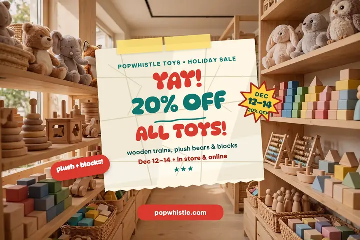 Popwhistle holiday toy sale postcard template