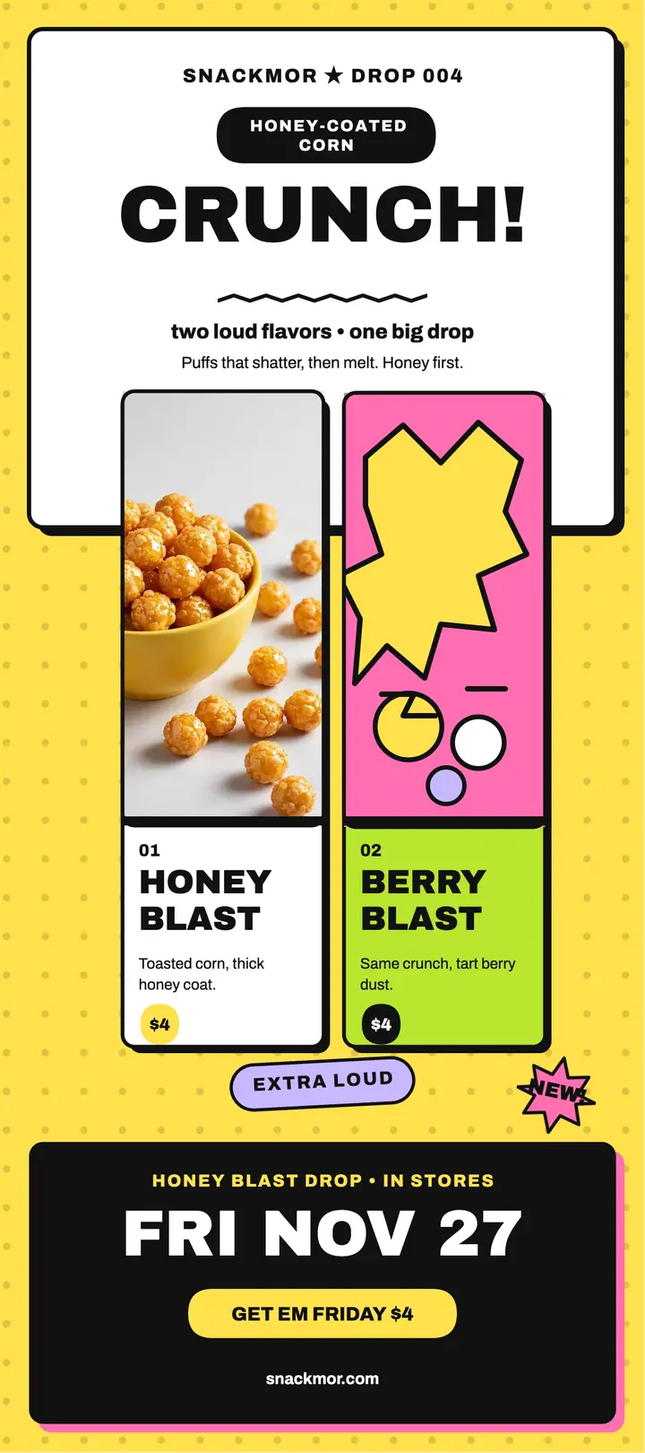 Crunchbloom Puffs drop rack card template