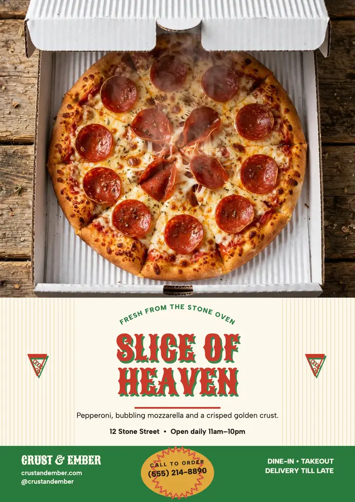 Crust and Ember pizza box flyer template