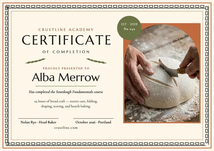 Crustline sourdough certificate template