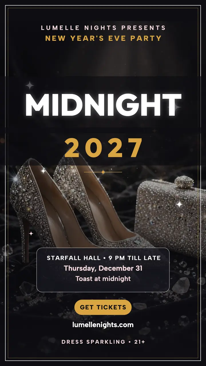 Midnight New Year party invite, Starfall Hall: new year's eve party invite template